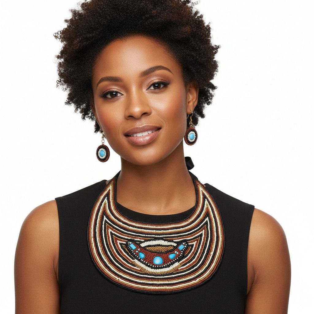 Cream Beaded Bib Necklace Set