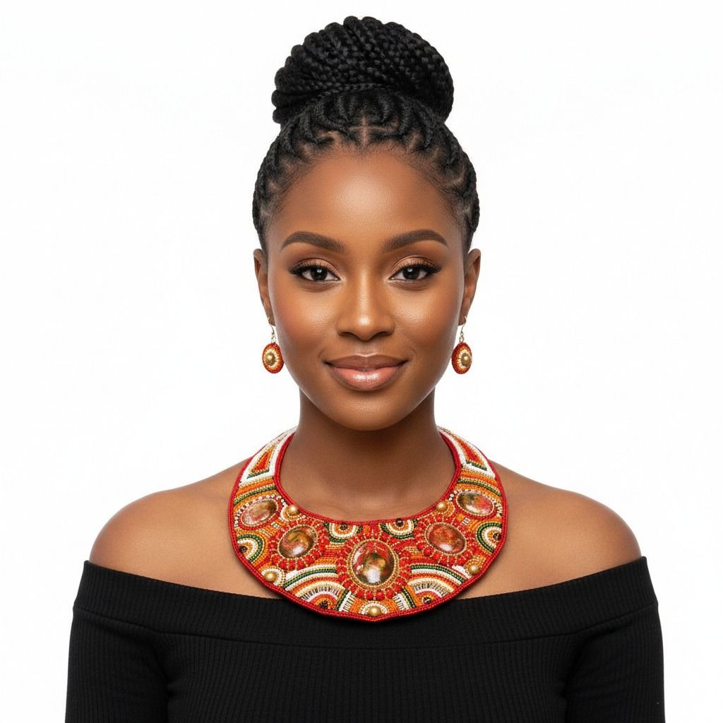 Bead Round Collar Bib Necklace Set - RW Orange