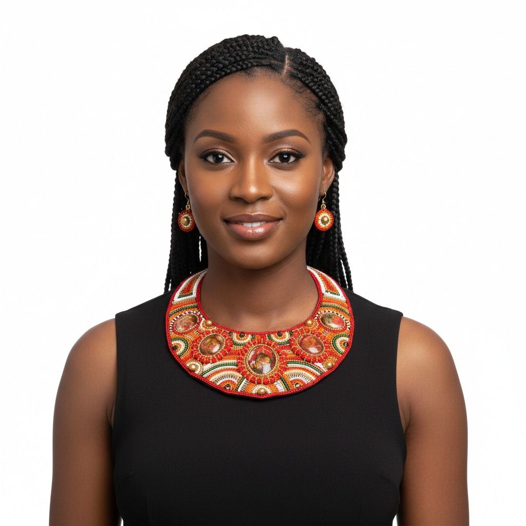 Bead Round Collar Bib Necklace Set - RW Orange