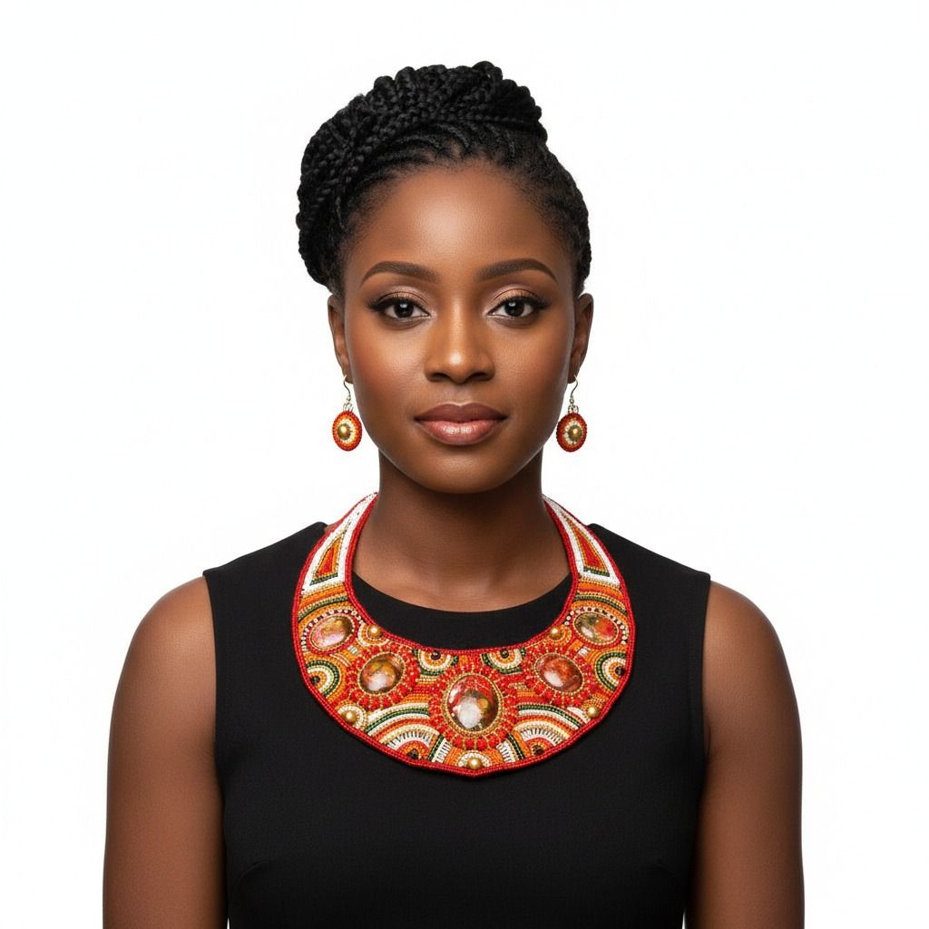Bead Round Collar Bib Necklace Set - RW Orange