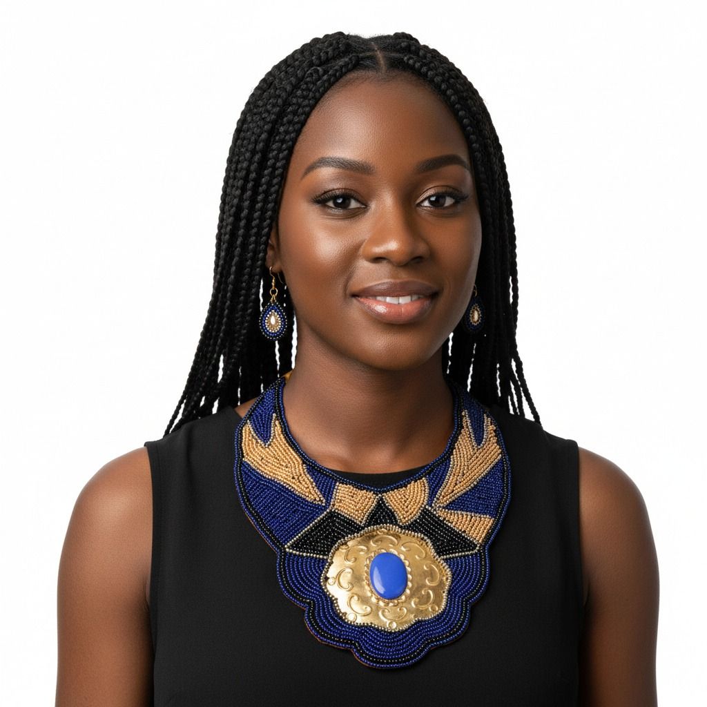 Blue & Gold Beaded Bib Set