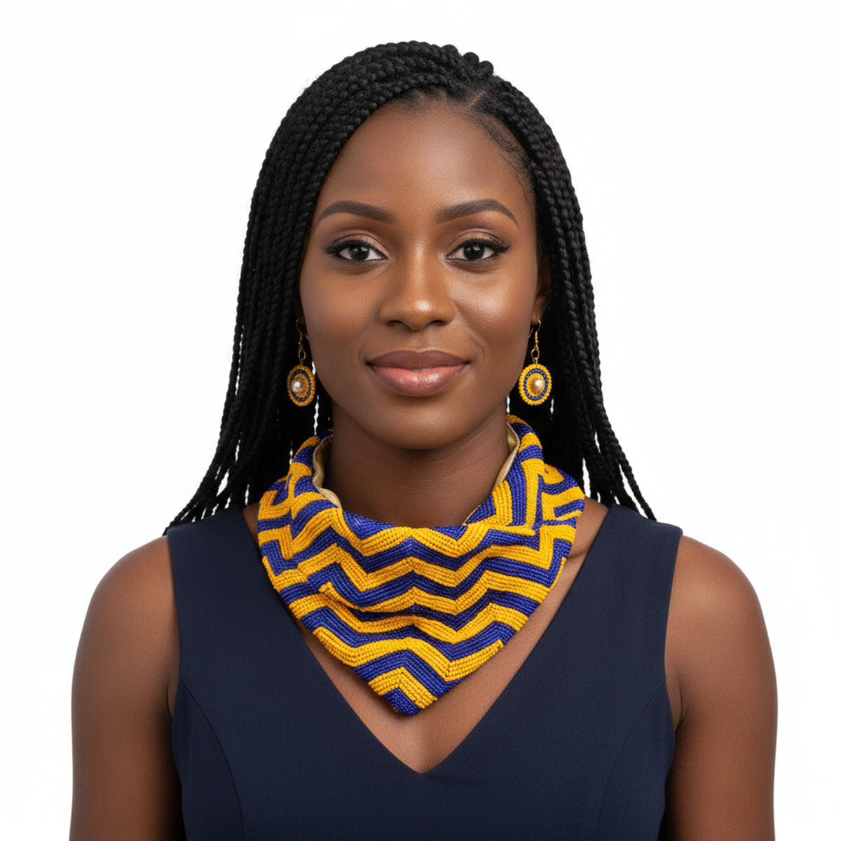 SGRHO Yellow & Blue Handmade Chevron Scarf Set