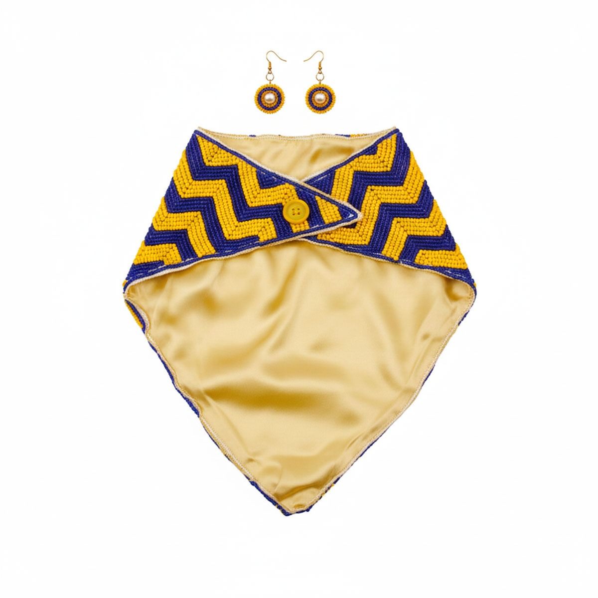 SGRHO Yellow & Blue Handmade Chevron Scarf Set